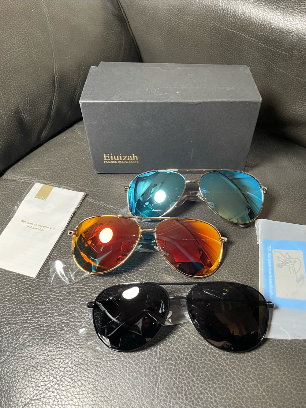 Eiuizah Men’s Aviator Mirrored Sunglasses 3-Pair Set Gold Metal w/ Box